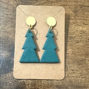 Dark Green Tree Earrings with Gold Accents